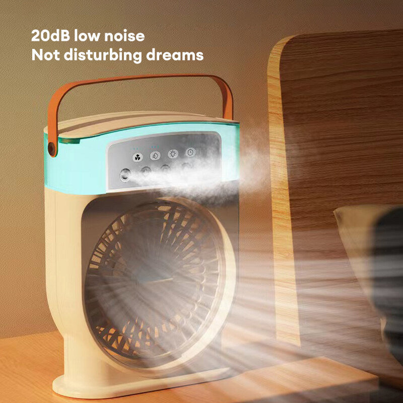 Ventilador de refrigeración portátil USB con 5 rociadores, luz de 7 colores, tanque de agua de 600 ml, humidificador enfriador de aire con rocío.