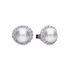 Diamonfire Shell Pearl and Zirconia Halo Stud Earrings
