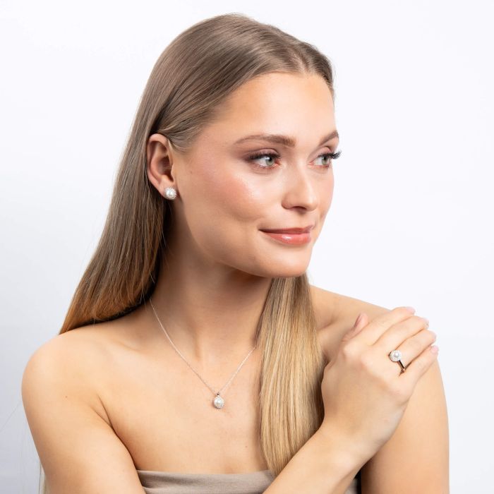 Diamonfire Shell Pearl and Zirconia Halo Ring