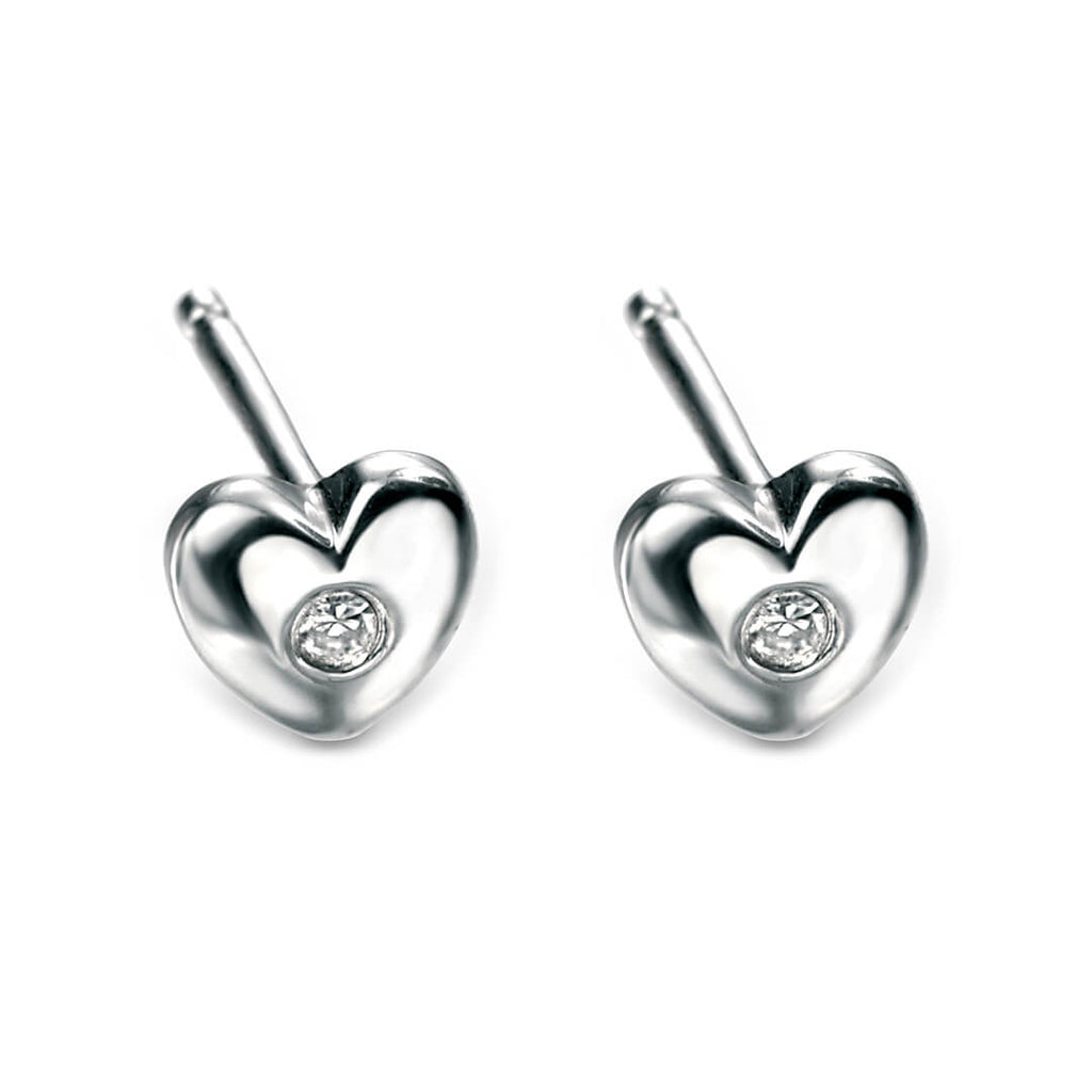 D For Diamond Heart Stud Earrings with Diamond