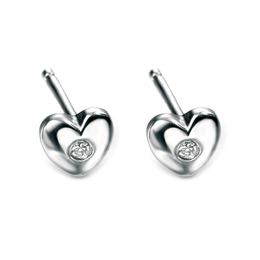 D For Diamond Heart Stud Earrings with Diamond