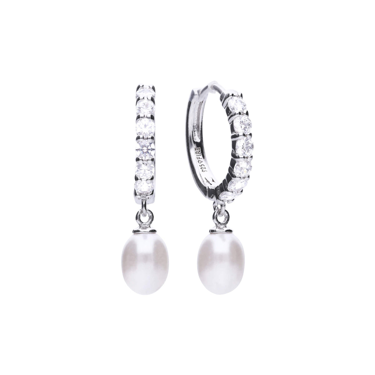 Diamonfire Pearl Drop Hoop Earrings with Pave Zirconia