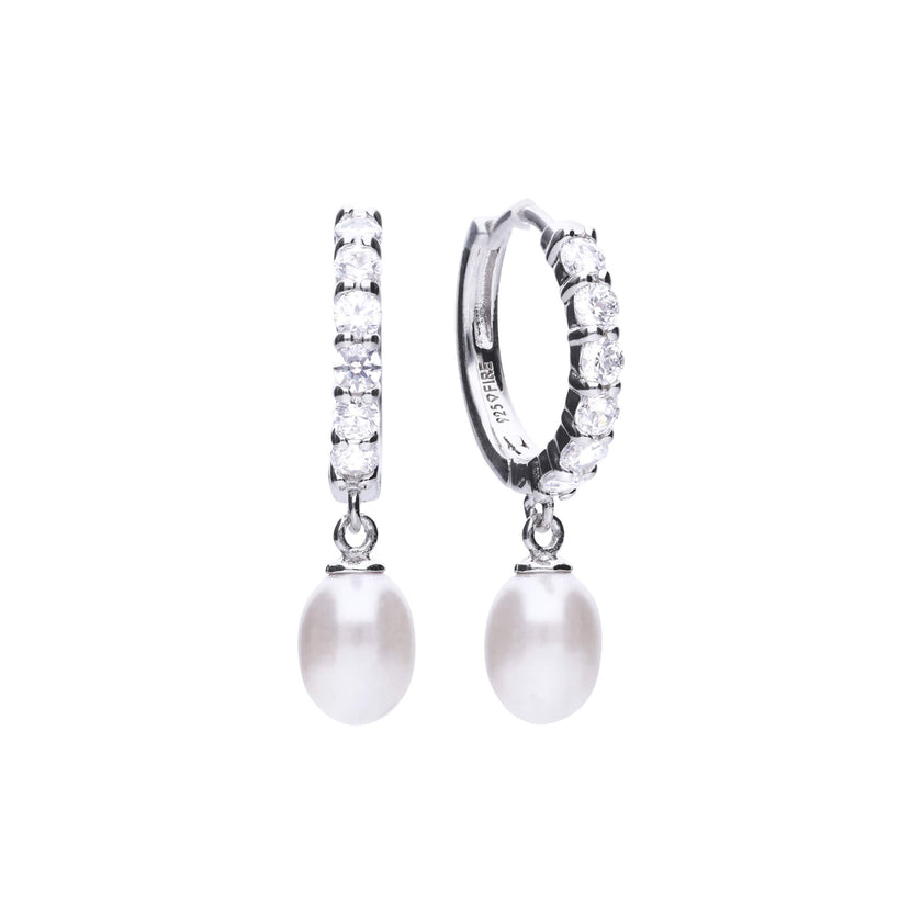 Diamonfire Pearl Drop Hoop Earrings with Pave Zirconia