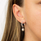 Diamonfire Pearl Drop Hoop Earrings with Pave Zirconia