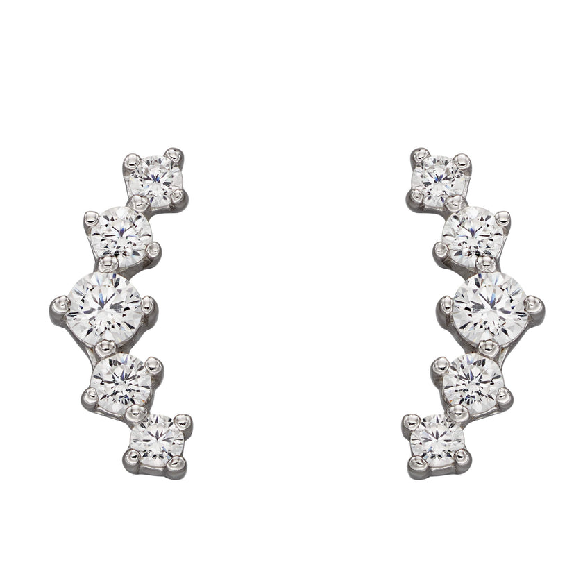 Beginnings Curved Bar Stud Earrings with Graduated Cubic Zirconia Stones