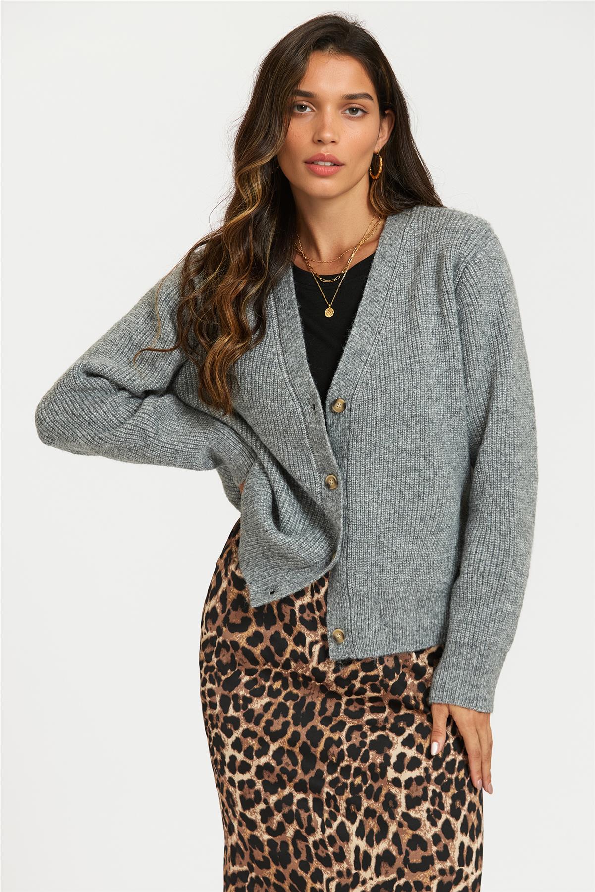 Little Heart Embroidery Cardigan Top In Grey