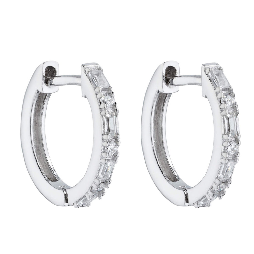 Beginnings Hinged Hoop Earrings with Baguette and Round Cut Cubic Zirconia 15mm