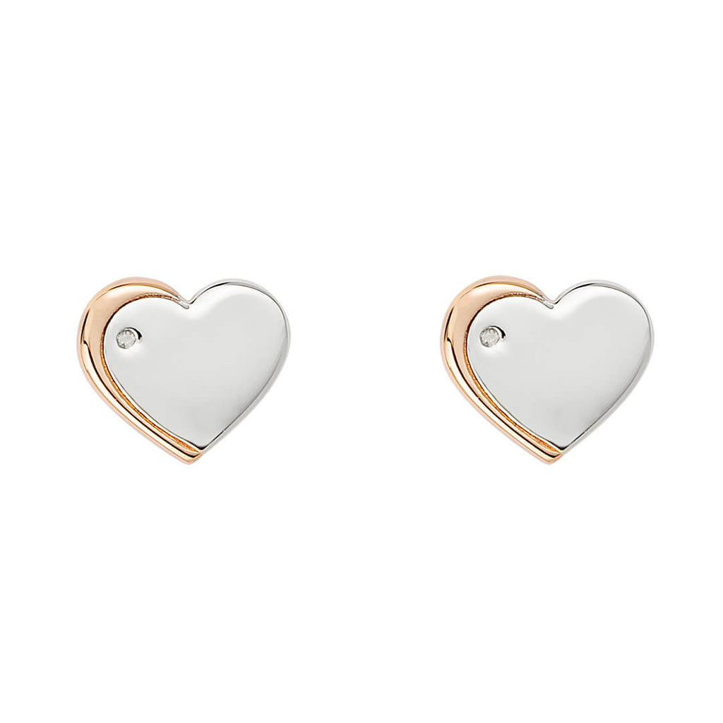D For Diamond Rose Edge Heart Stud Earrings with Diamond