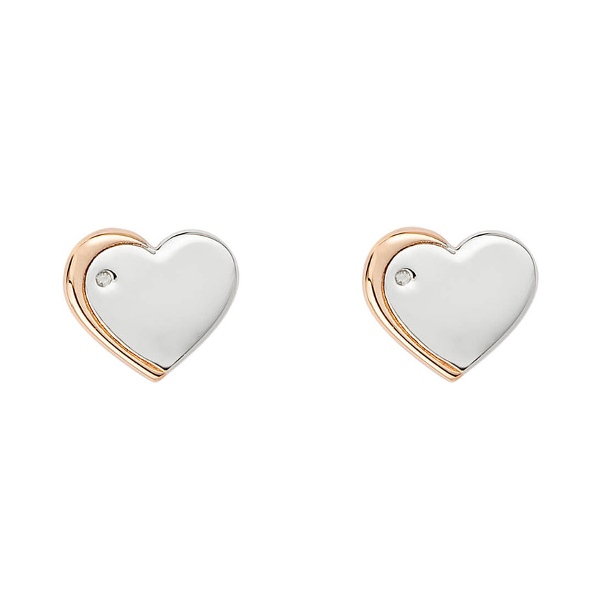 D For Diamond Rose Edge Heart Stud Earrings with Diamond