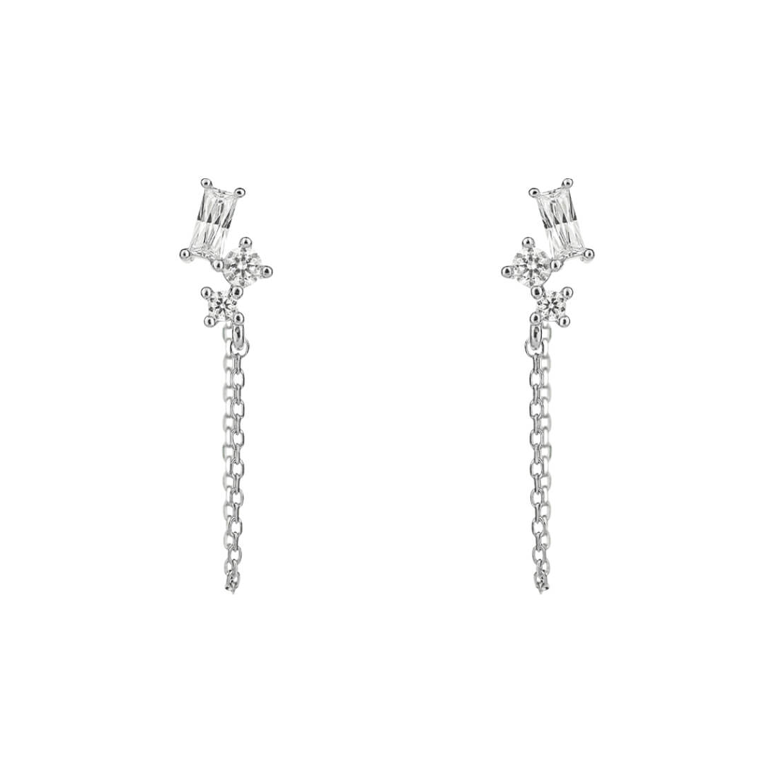 Diamonfire Baguette Zirconia Chain Stud Earrings