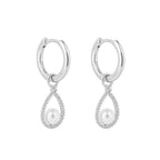 Diamonfire Pave Set Assembled Hoop Earrings with Shell Pearl