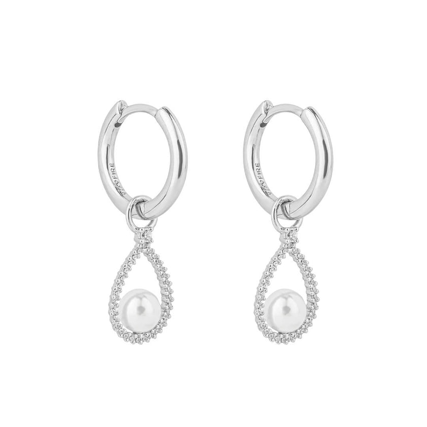 Diamonfire Pave Set Assembled Hoop Earrings with Shell Pearl