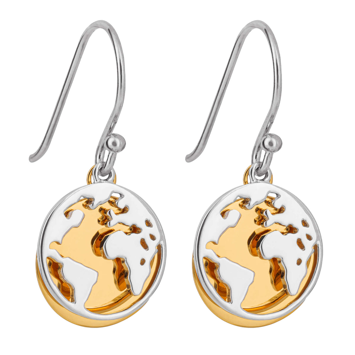 Beginnings World Drop Earrings with Yellow Gold Plated Disc