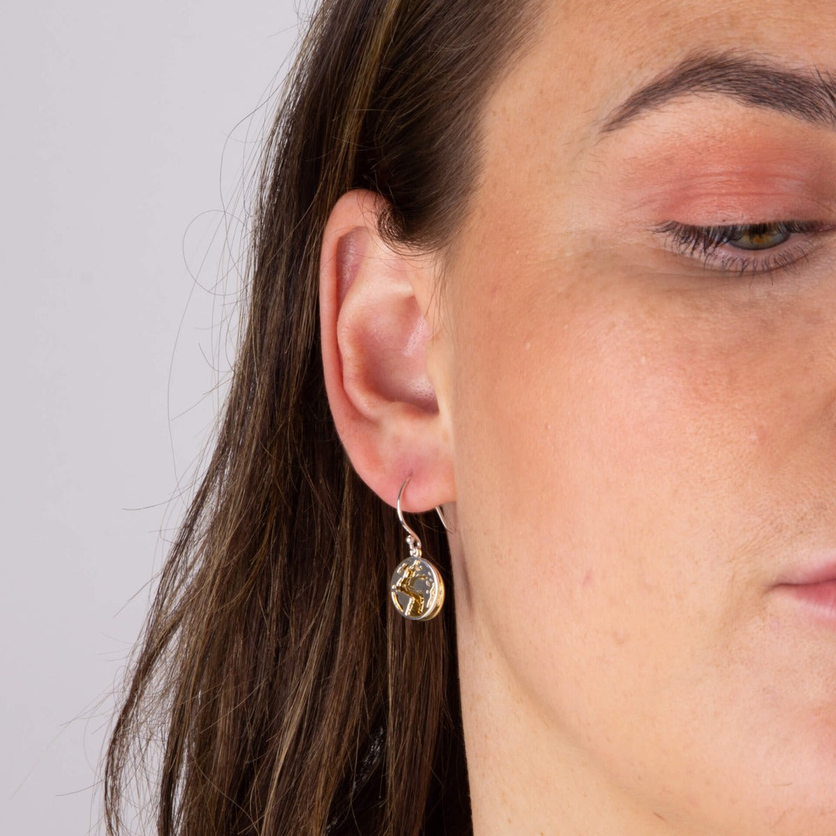 Beginnings World Drop Earrings with Yellow Gold Plated Disc