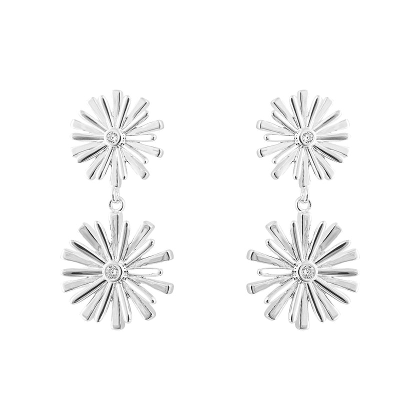 Beginnings Stylised Double Flower Drop Earrings with Cubic Zirconia