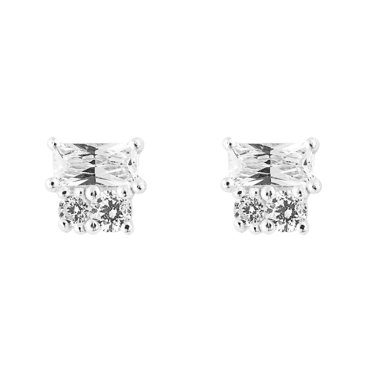 Beginnings Baguette and Round Cubic Zirconia Stud Earrings