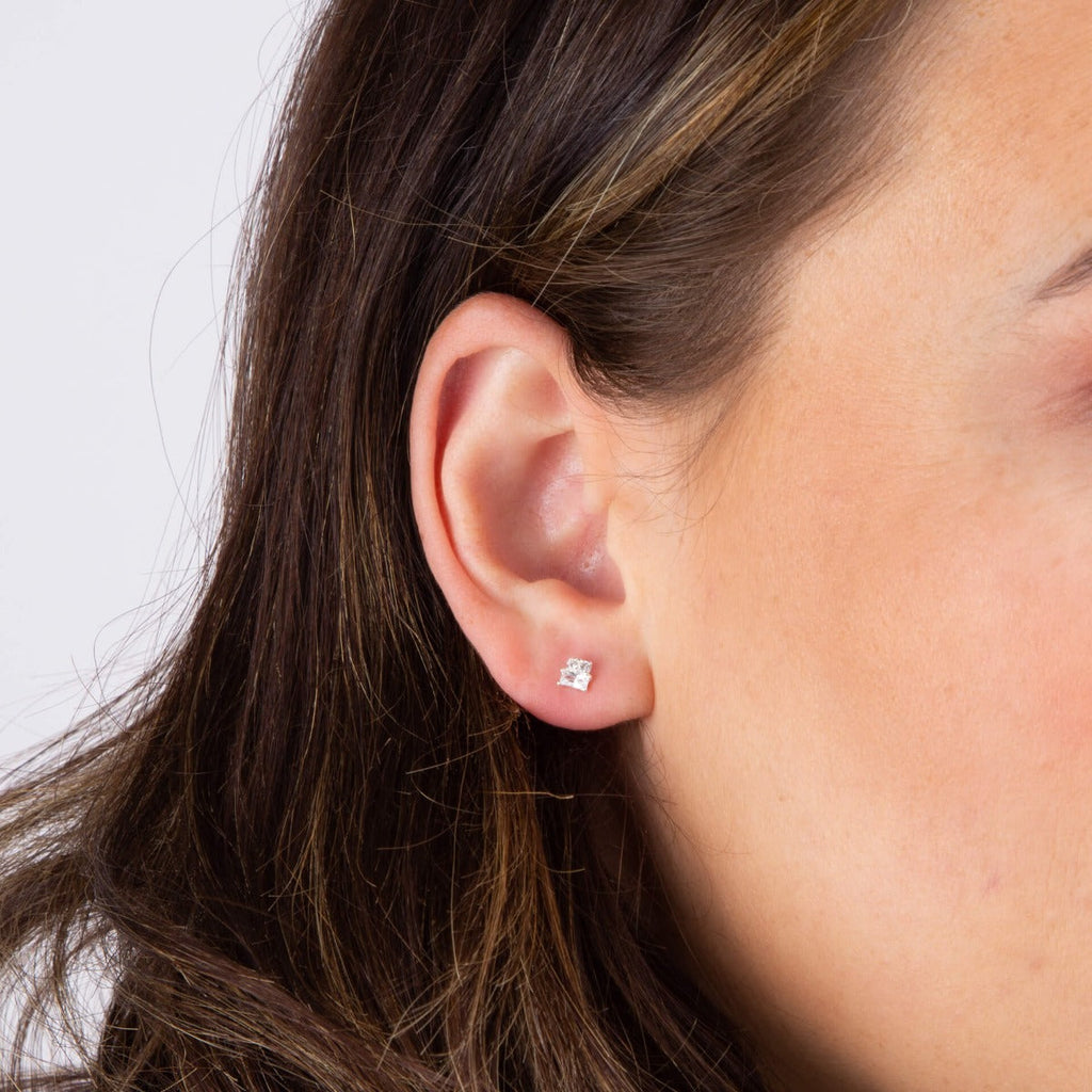 Beginnings Baguette and Round Cubic Zirconia Stud Earrings