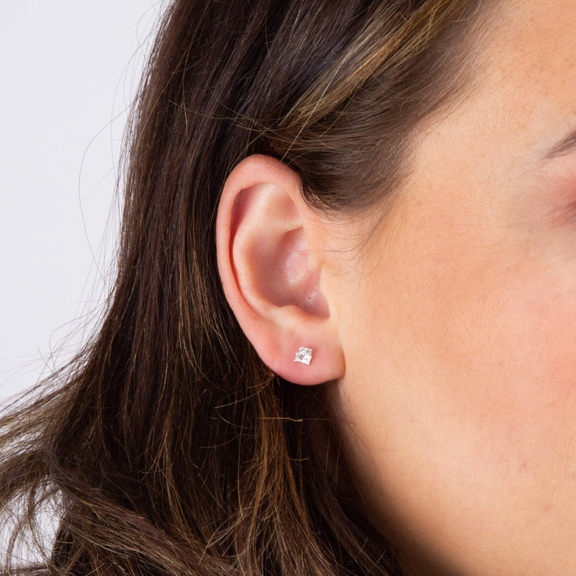 Beginnings Baguette and Round Cubic Zirconia Stud Earrings