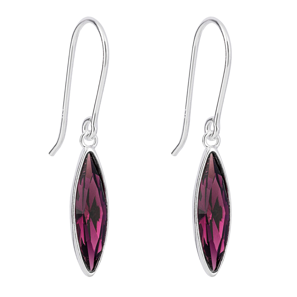 Beginnings Slim Navette Drop Earrings with Amethyst Crystal