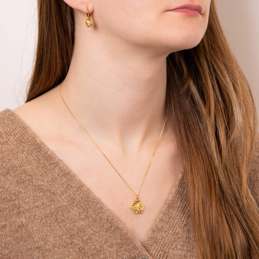 Beginnings Hexagon Bee Assembled Hoop Earrings
