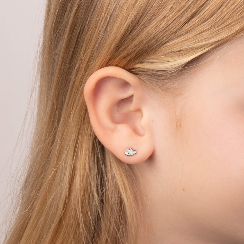 D For Diamond Pearlised Enamel Cloud Stud Earrings with Diamond