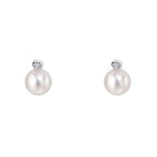 D For Diamond Pearl Stud Earrings with Diamond
