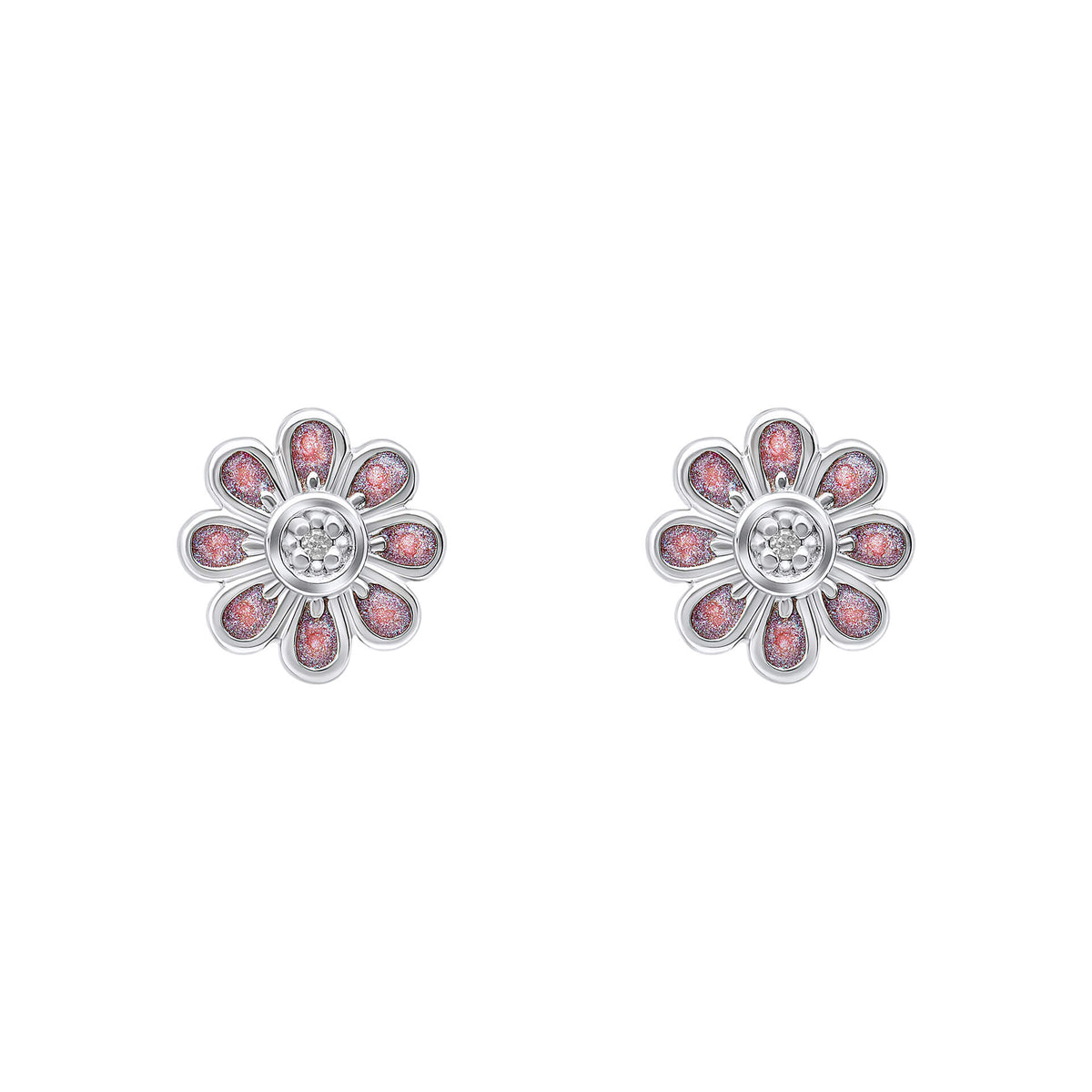 D Pour Diamond Puces d'Oreilles Fleur Rose avec Diamant