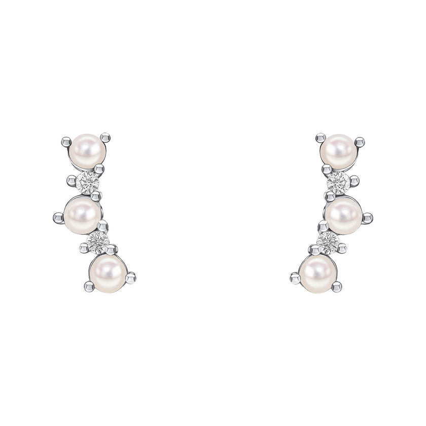 Beginnings Curved Freshwater Pearl and Cubic Zirconia Crawler Earrings