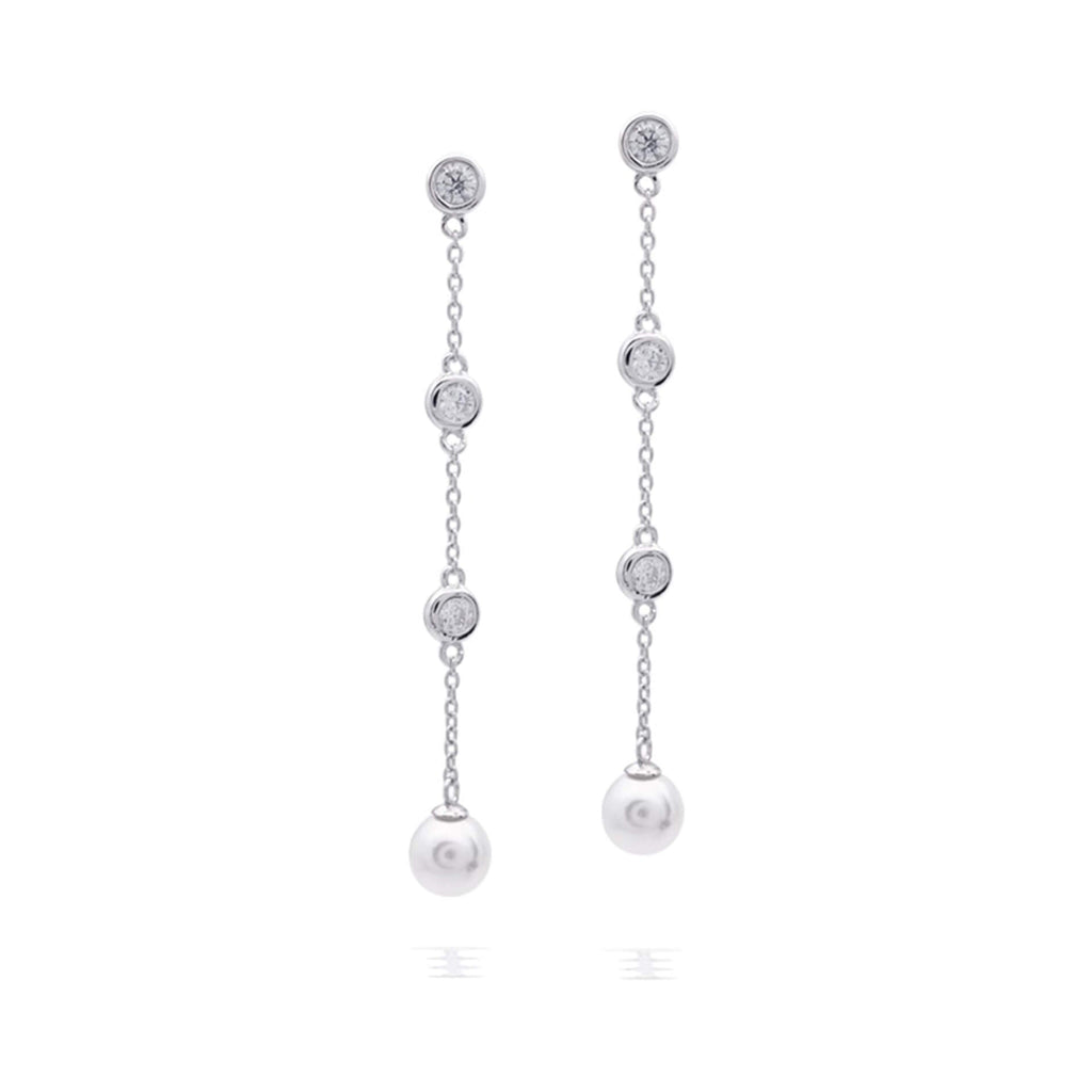 Diamonfire Zirconia and Shell Pearl Chain Drop Earrings