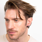 Fred Bennett Stainless Steel and Black Detail Hoop Earrings