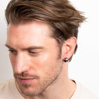 Fred Bennett Stainless Steel and Black Detail Hoop Earrings
