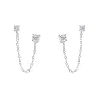 Beginnings Cubic Zirconia Chain Connector Double Stud Earrings