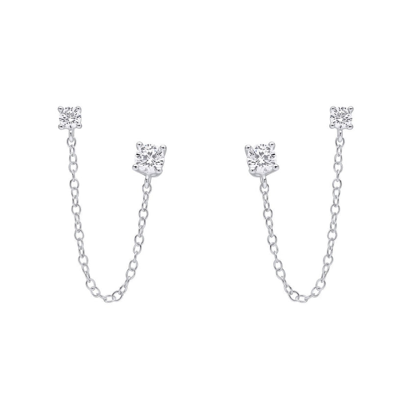 Beginnings Cubic Zirconia Chain Connector Double Stud Earrings