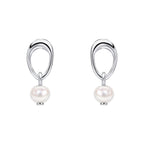 Beginnings Open Organic Oval and Freshwater Pearl Drop Earrings