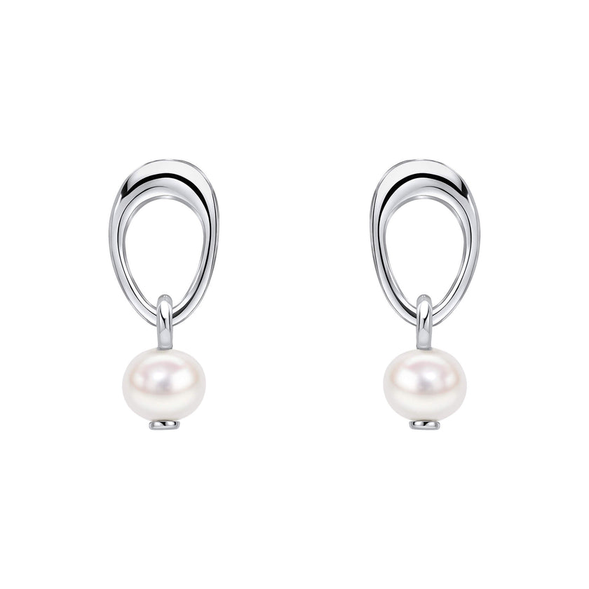 Beginnings Open Organic Oval and Freshwater Pearl Drop Earrings