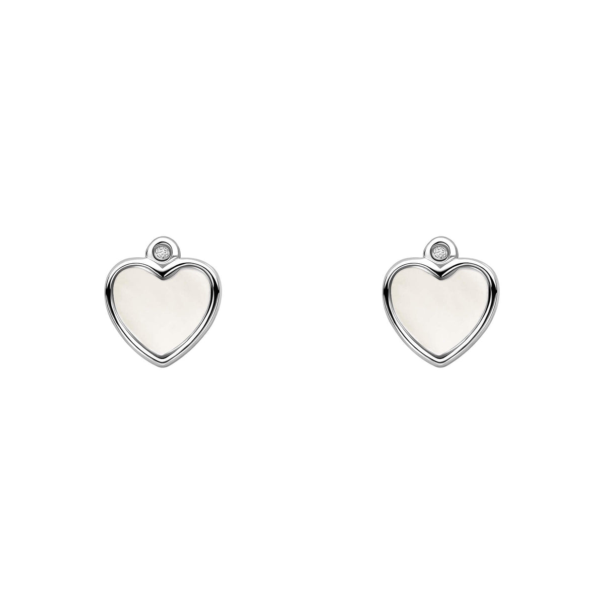 D For Diamond Mother of Pearl Heart Stud Earrings with Diamond