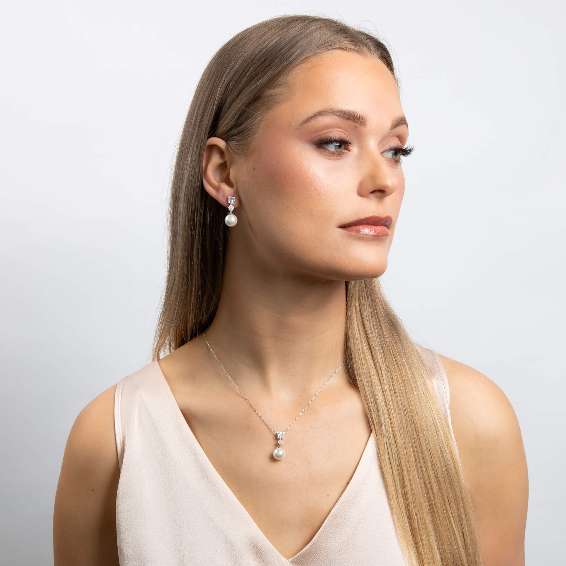 Diamonfire Zirconia and Shell Pearl Drop Earrings