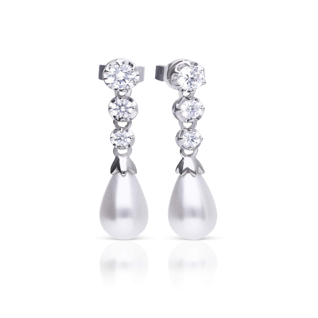 Diamonfire Statement Zirconia Drop Earrings Shell Pearl