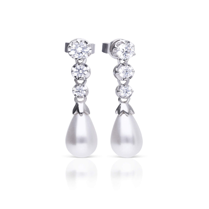 Diamonfire Statement Zirconia Drop Earrings Shell Pearl