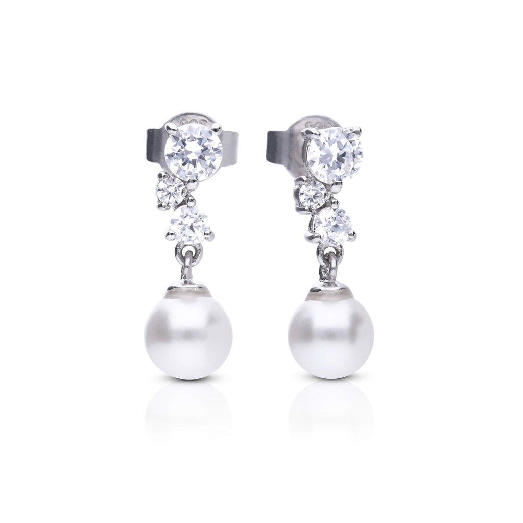 Diamonfire Shell Pearl Drop Earrings with Zirconia Cluster
