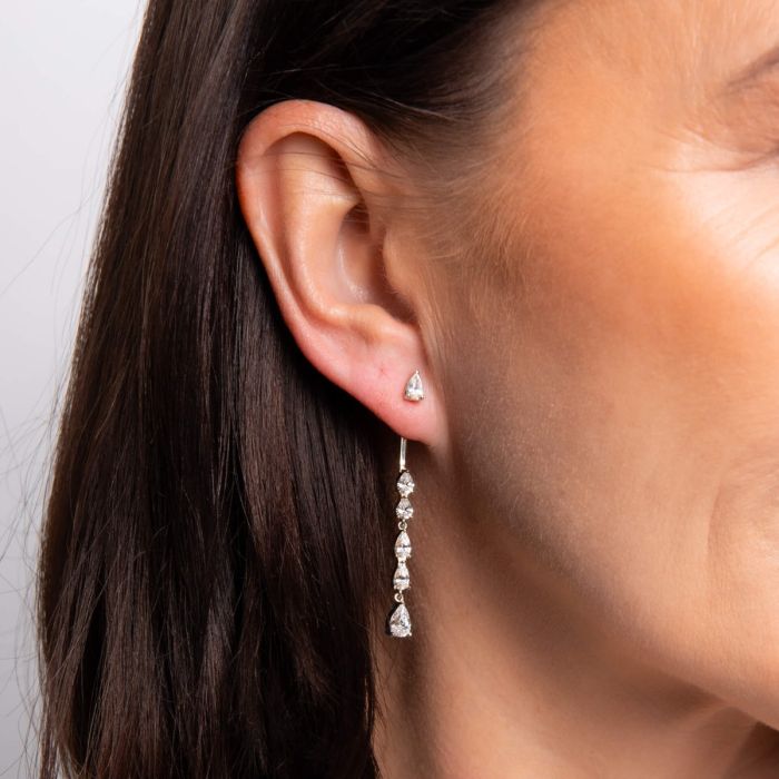 Diamonfire Teardrop Front Stud and Back Drop Earrings