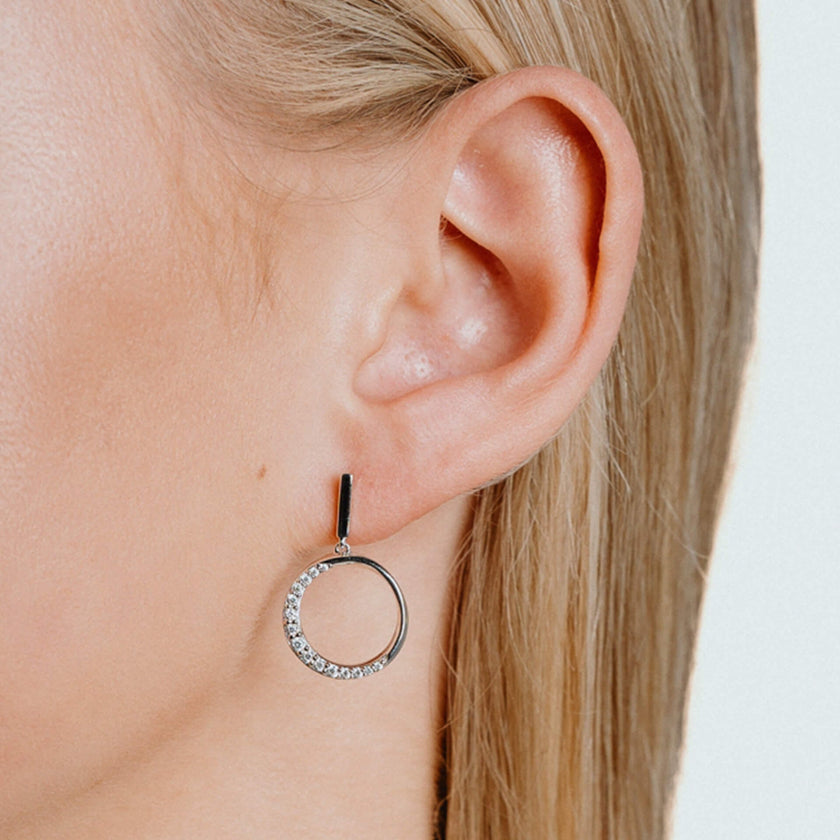 Diamonfire Half Pave Open Circle Earrings