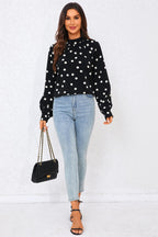 Black Dot Print Halter Neck Blouse Top In Black
