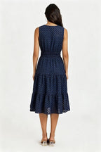 Sleeveless Broderie Anglaise Midi Dress In Navy
