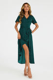 Polka Dot Print Wrap Dress In Green