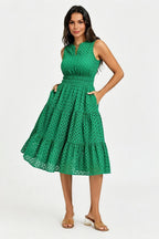 Sleeveless Broderie Anglaise Midi Dress In Green