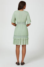 V Neck Lace Mini Dress In Green