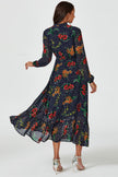 Robe longue à imprimé floral à pois marine