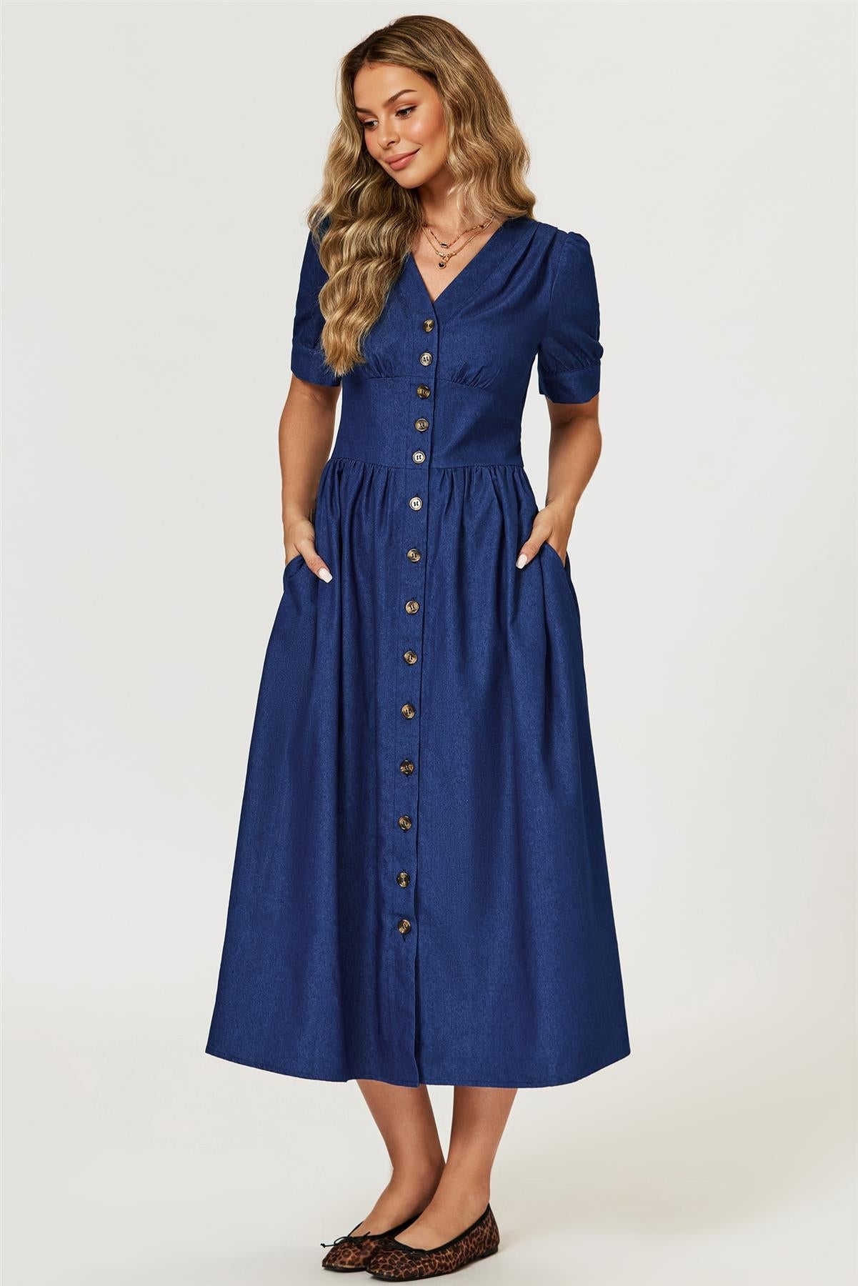 Denim Midi Dress In Blue