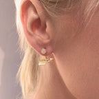 Pueblo Curved Arrow and Moonstone Ear Jacket, Gold Vermeil
